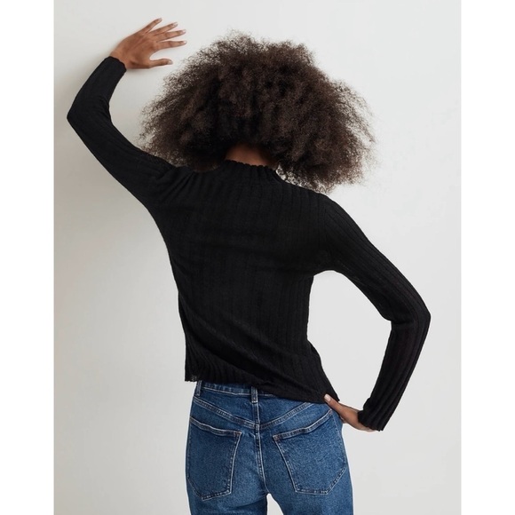 Madewell Sweater Alpaca-Blend Mockneck Sheer Ribbed Long Sleeve Black S NWT New - Picture 3 of 14